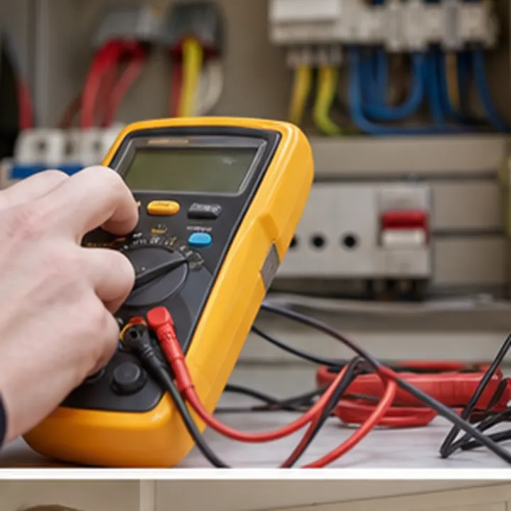Illustrative electrician with testing equipment