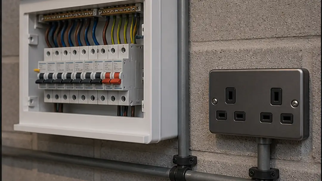 Illustrative garage wiring installation work in Kirriemuir